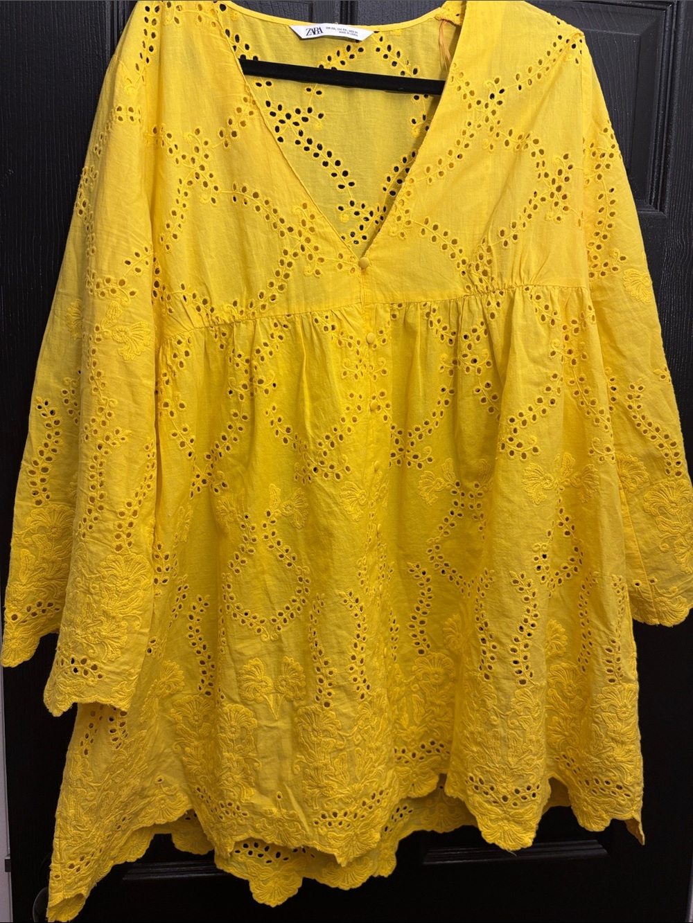 ZARA Yellow Eyelet V-Neck Tunic Dress
